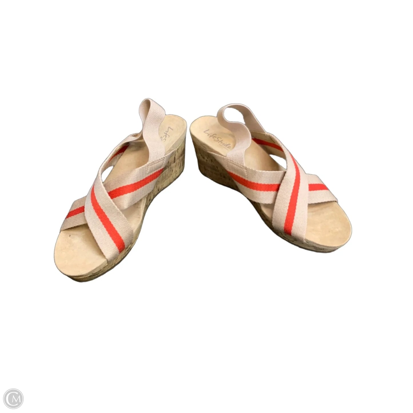 Sandals Heels Wedge By Life Stride In Red & Tan, Size: 11