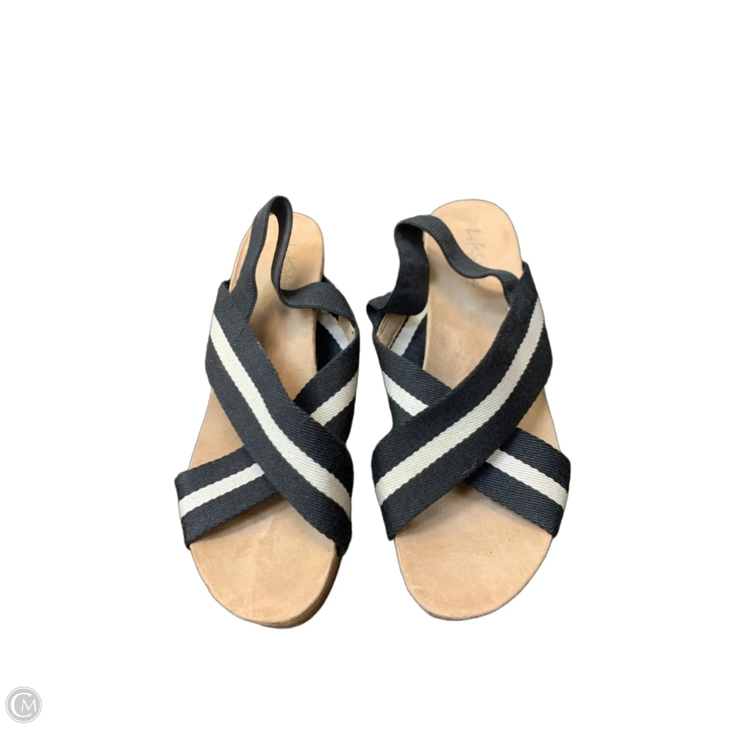Sandals Heels Wedge By Life Stride In Black & Cream, Size: 11