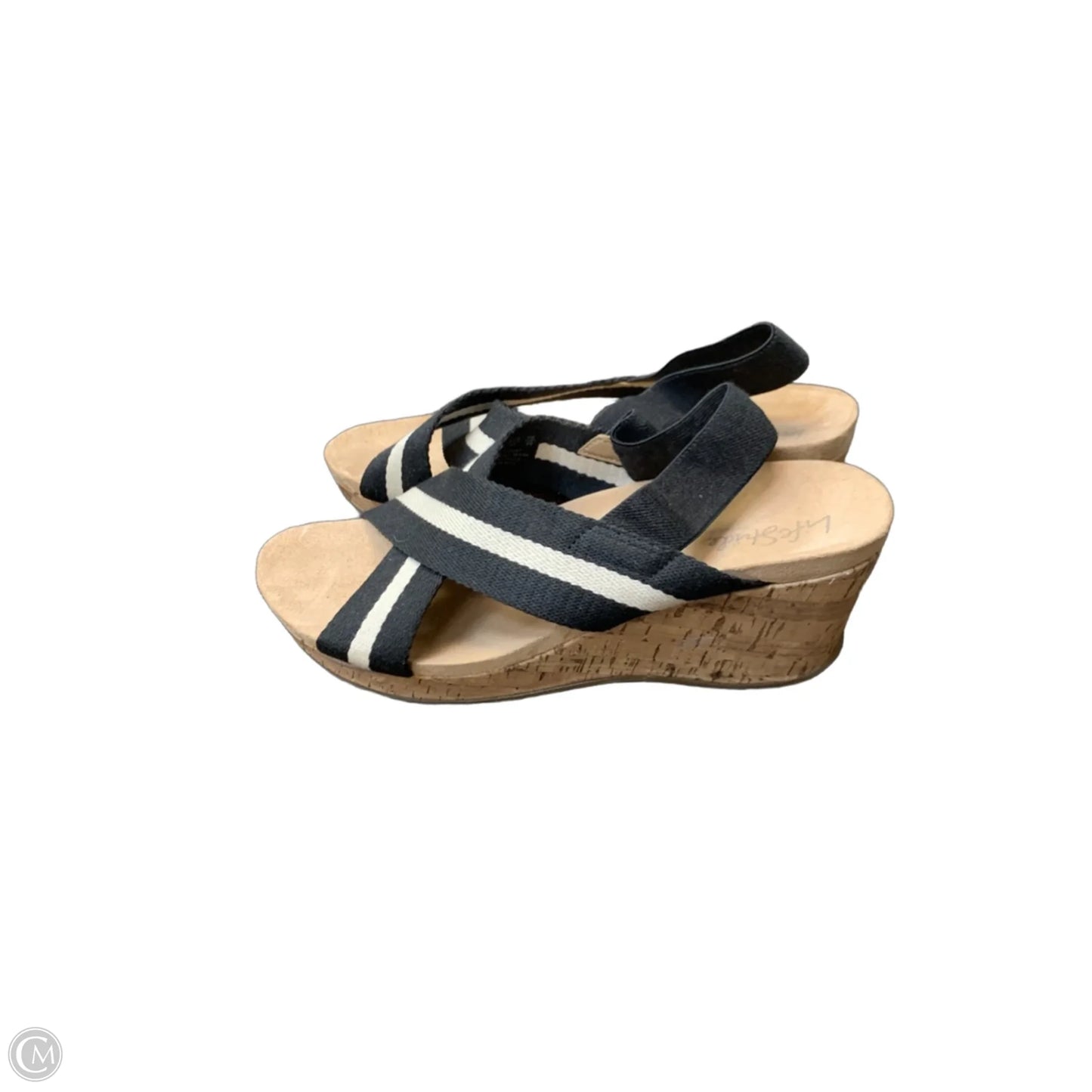 Sandals Heels Wedge By Life Stride In Black & Cream, Size: 11