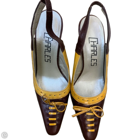 Shoes Heels Kitten By Cmf In Brown & Yellow, Size: 5