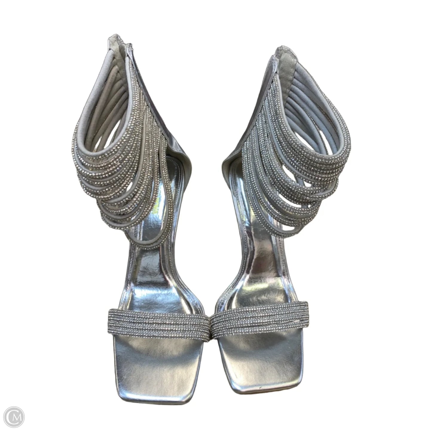Sandals Heels Stiletto By Fashion Nova In Silver, Size: 10