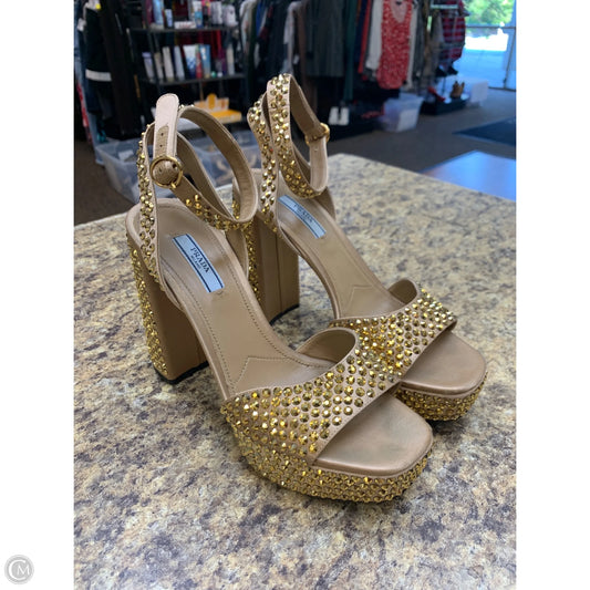 Sandals Luxury Designer By Prada In Gold, Size: 8.5