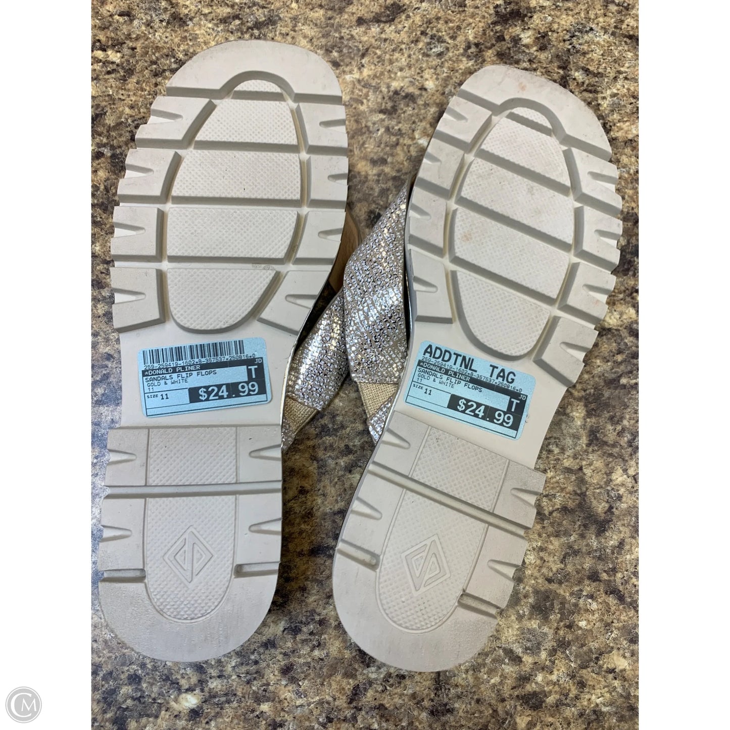 Sandals Flip Flops By Donald Pliner In Gold & White, Size: 11