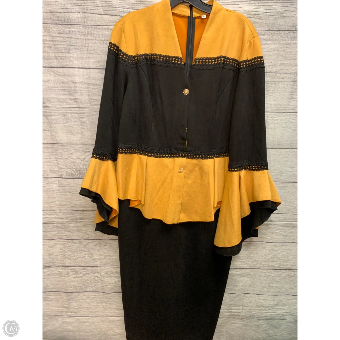 Dress Casual Midi By Cmf In Black & Yellow, Size: Xl