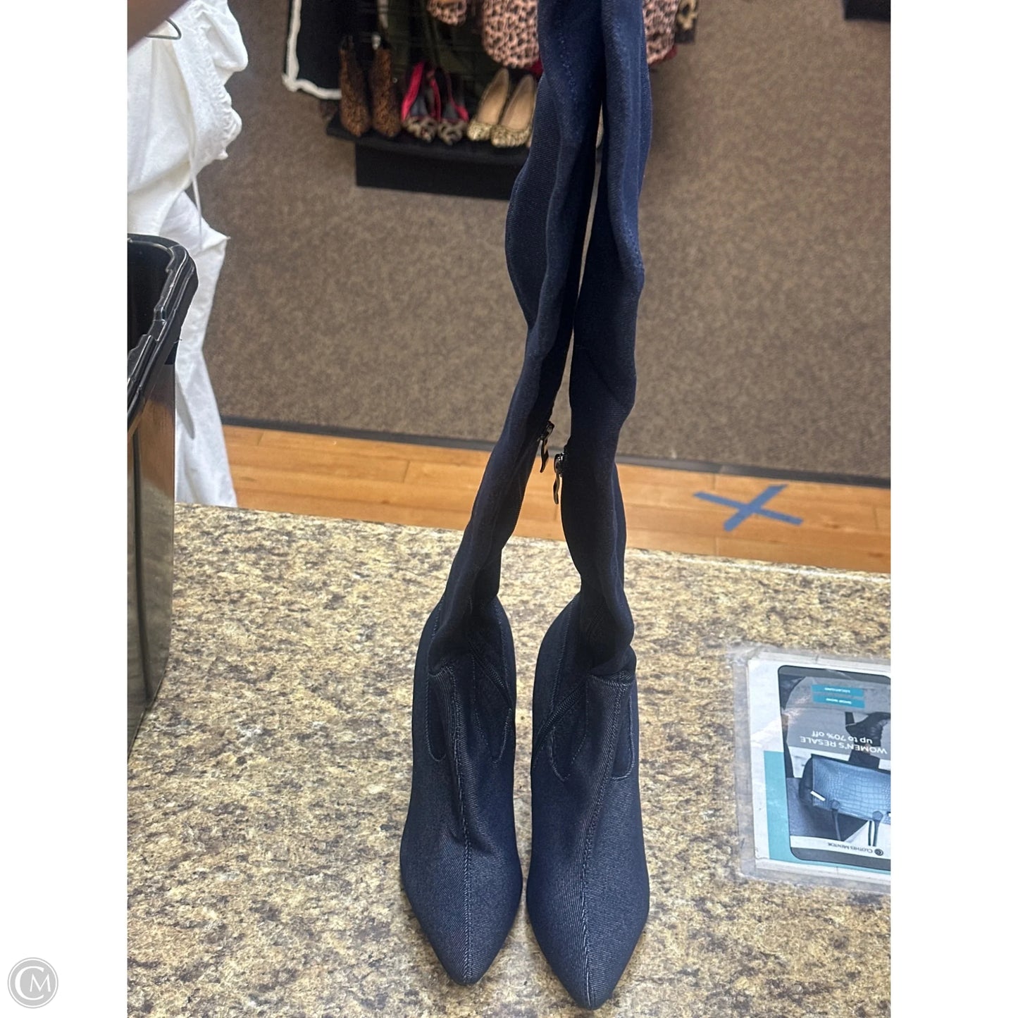 Boots Knee Heels By Herstyle In Blue Denim, Size: 8