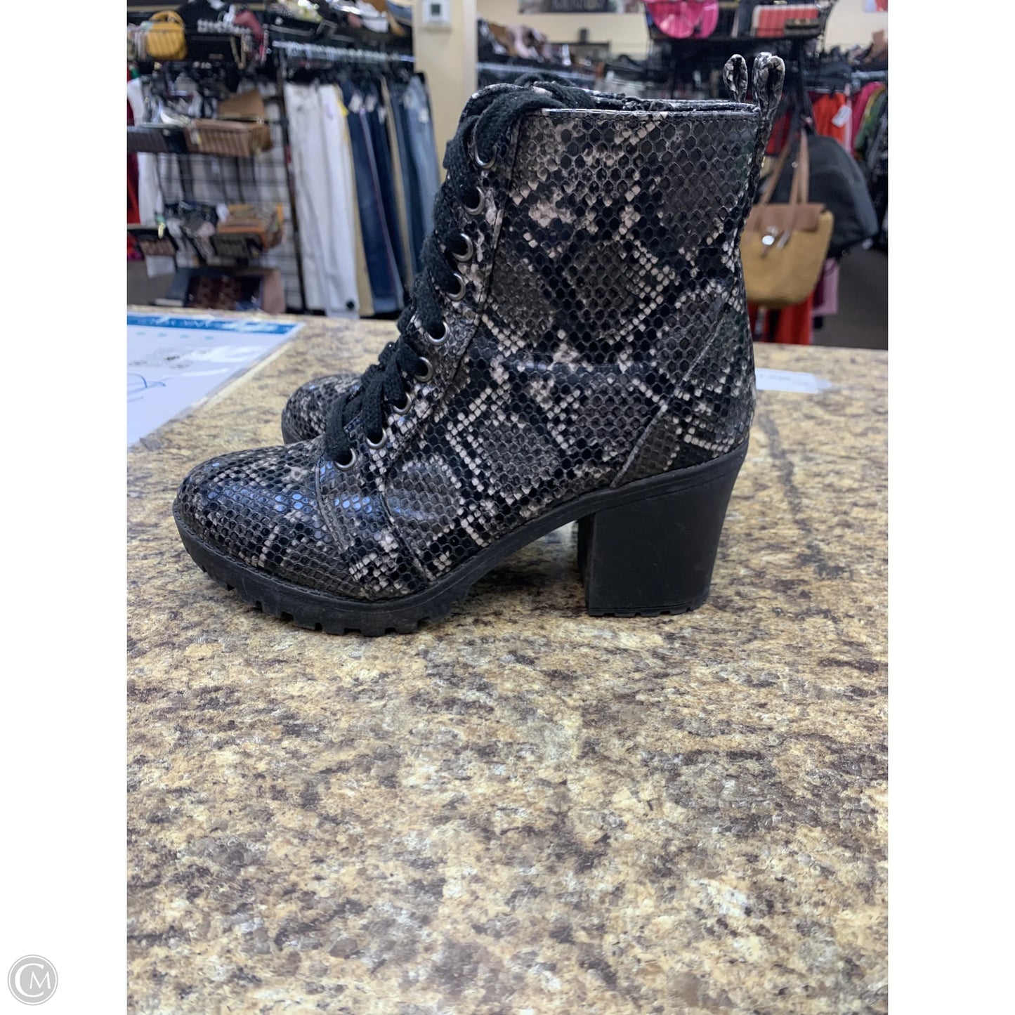 Boots Ankle Heels By Time And Tru In Snakeskin Print, Size: 8