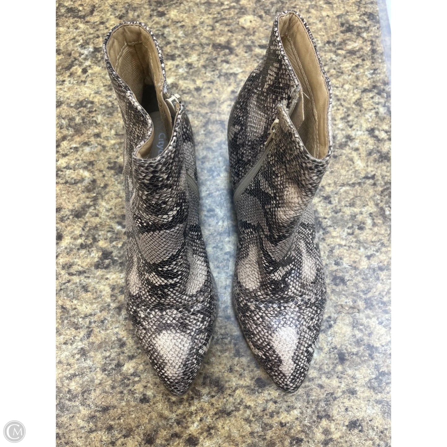 Boots Ankle Heels By City Classified In Snakeskin Print, Size: 8