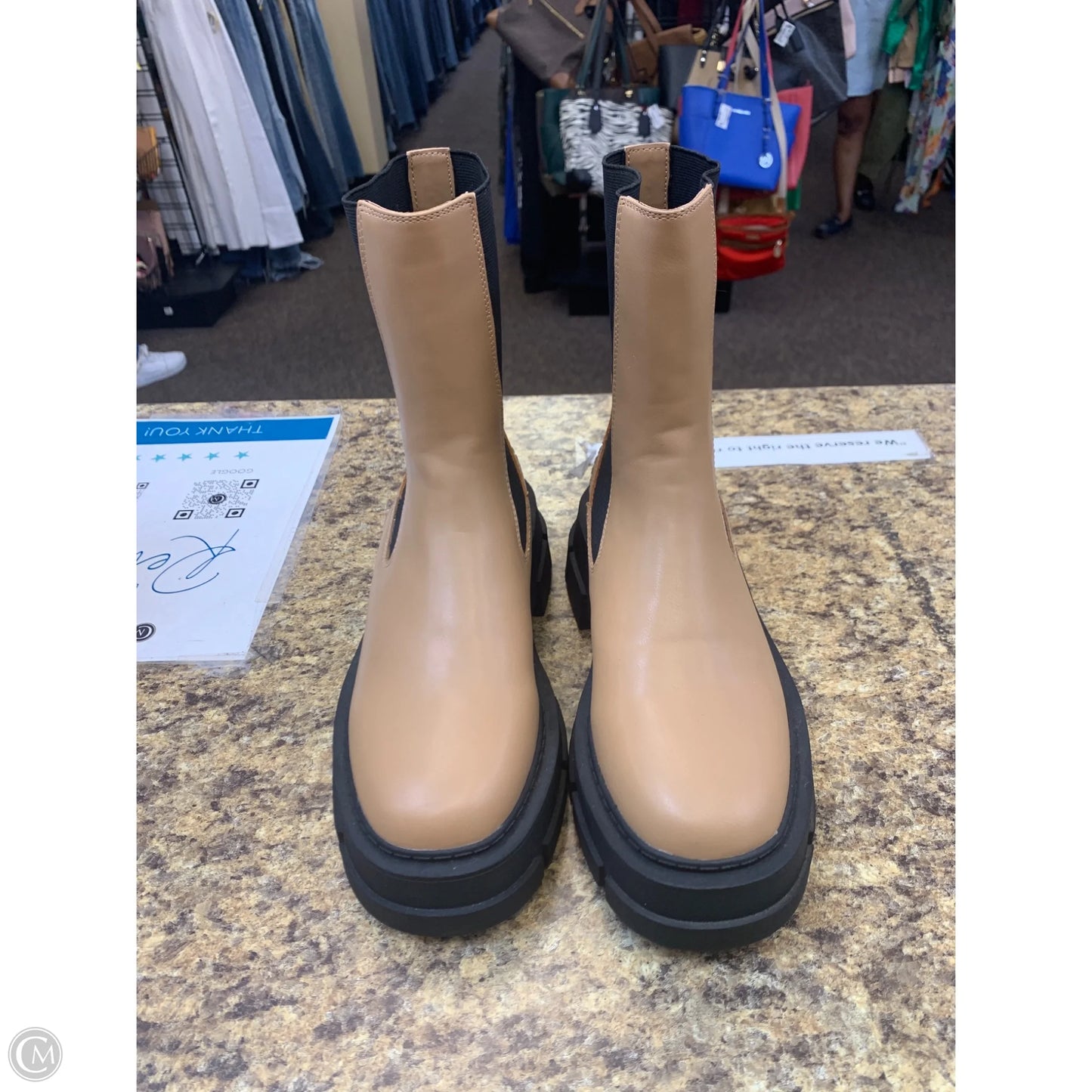 Boots Ankle Flats By Mng In Black & Tan, Size: 7.5