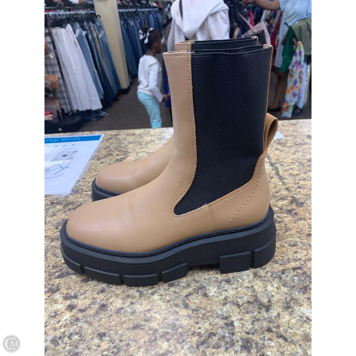 Boots Ankle Flats By Mng In Black & Tan, Size: 7.5