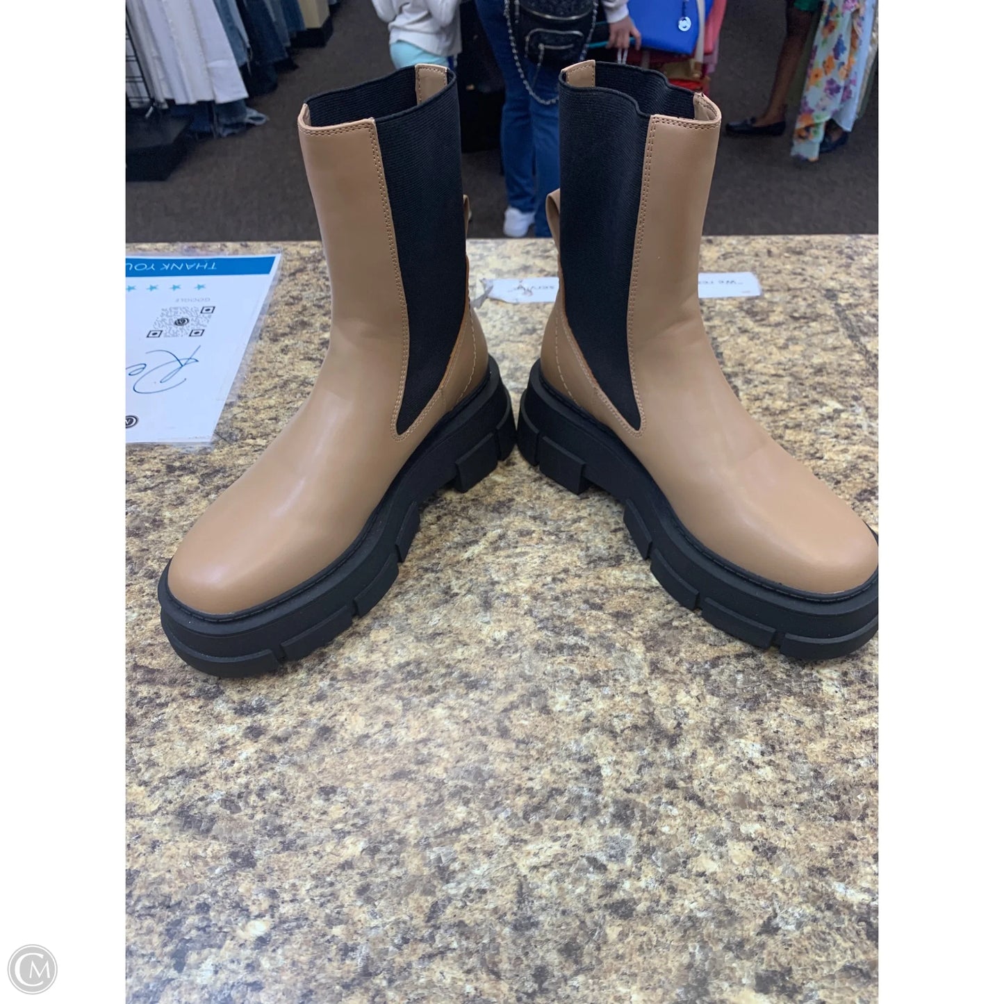 Boots Ankle Flats By Mng In Black & Tan, Size: 7.5