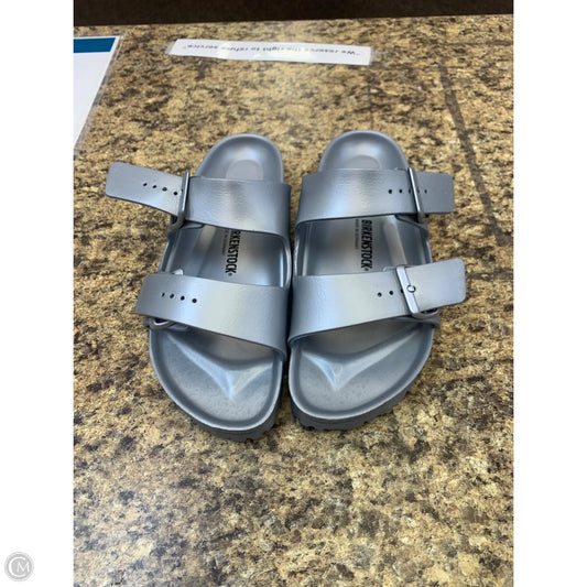 Sandals Flip Flops By Birkenstock In Silver, Size: 9