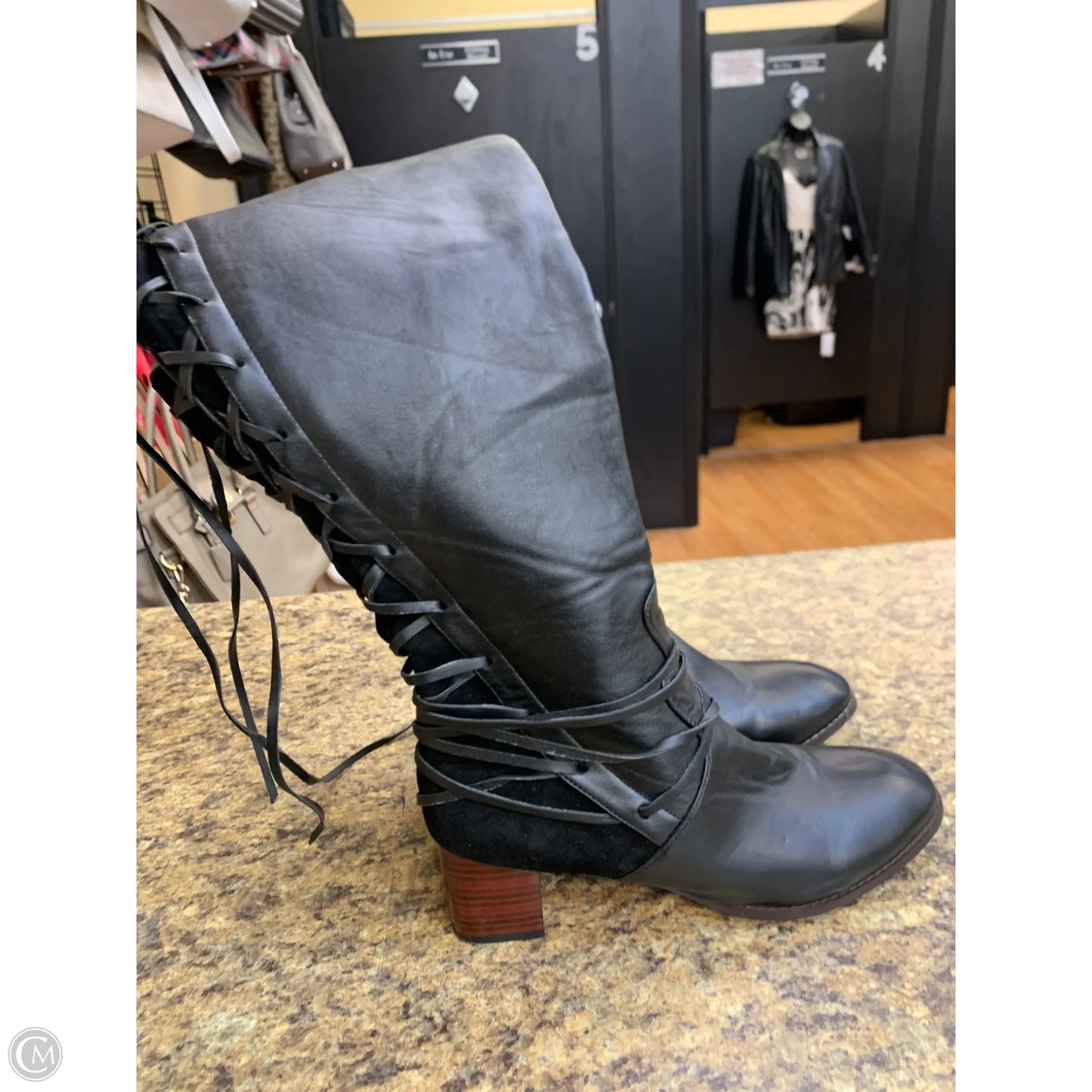 Boots Knee Heels By Cmf In Black, Size: 12