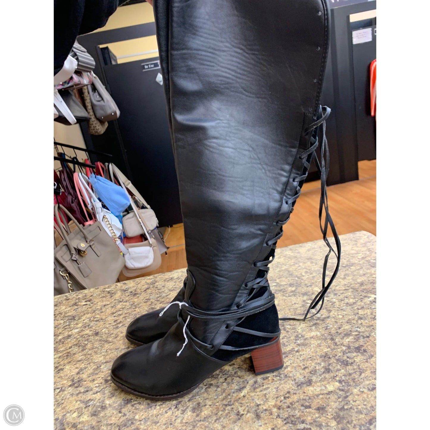 Boots Knee Heels By Cmf In Black, Size: 12