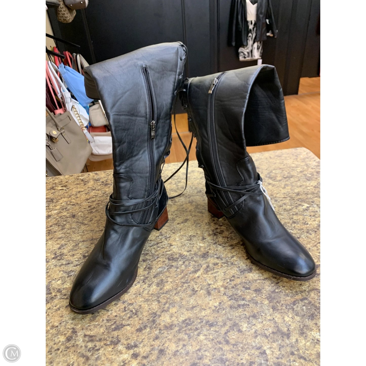 Boots Knee Heels By Cmf In Black, Size: 12