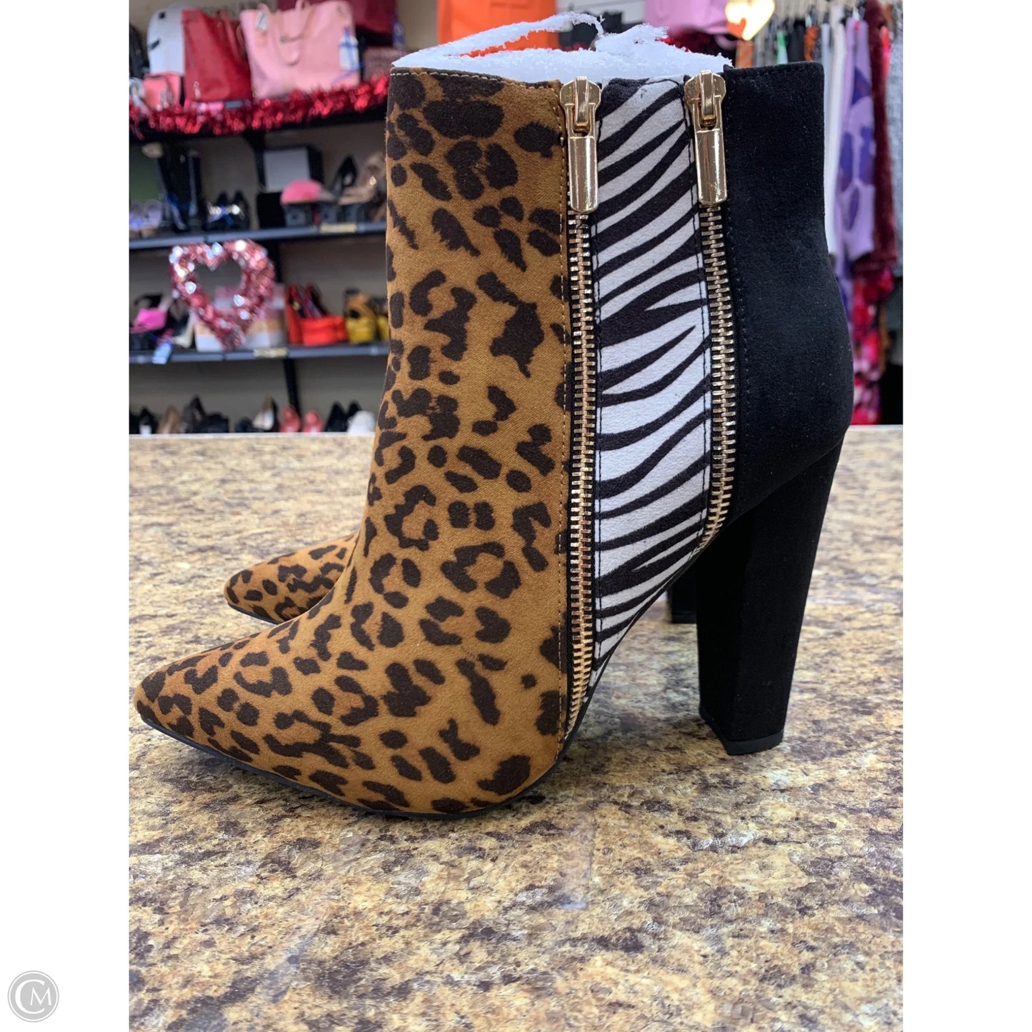 Boots Ankle Heels By Shoedazzle In Animal Print, Size: 10