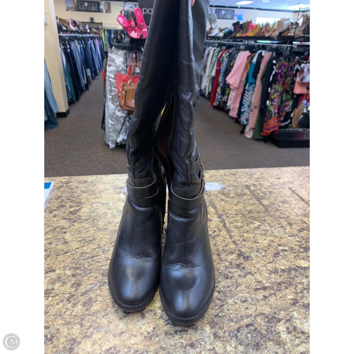 Boots Knee Heels By Clothes Mentor In Brown, Size: 8.5