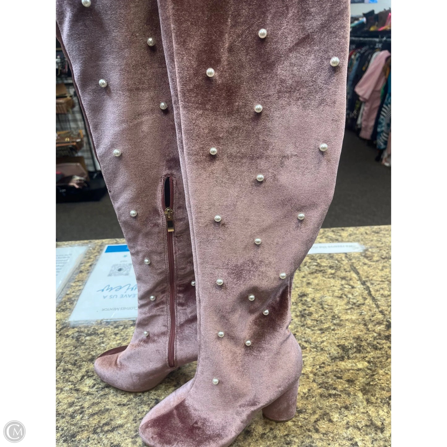 Boots Knee Heels By Yoki In Pink, Size: 8