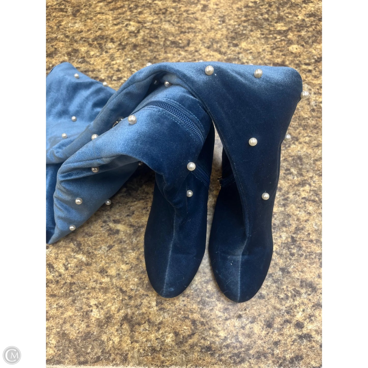 Boots Knee Heels By Yoki In Blue, Size: 8