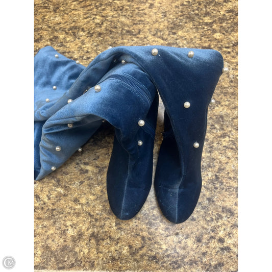 Boots Knee Heels By Yoki In Blue, Size: 8