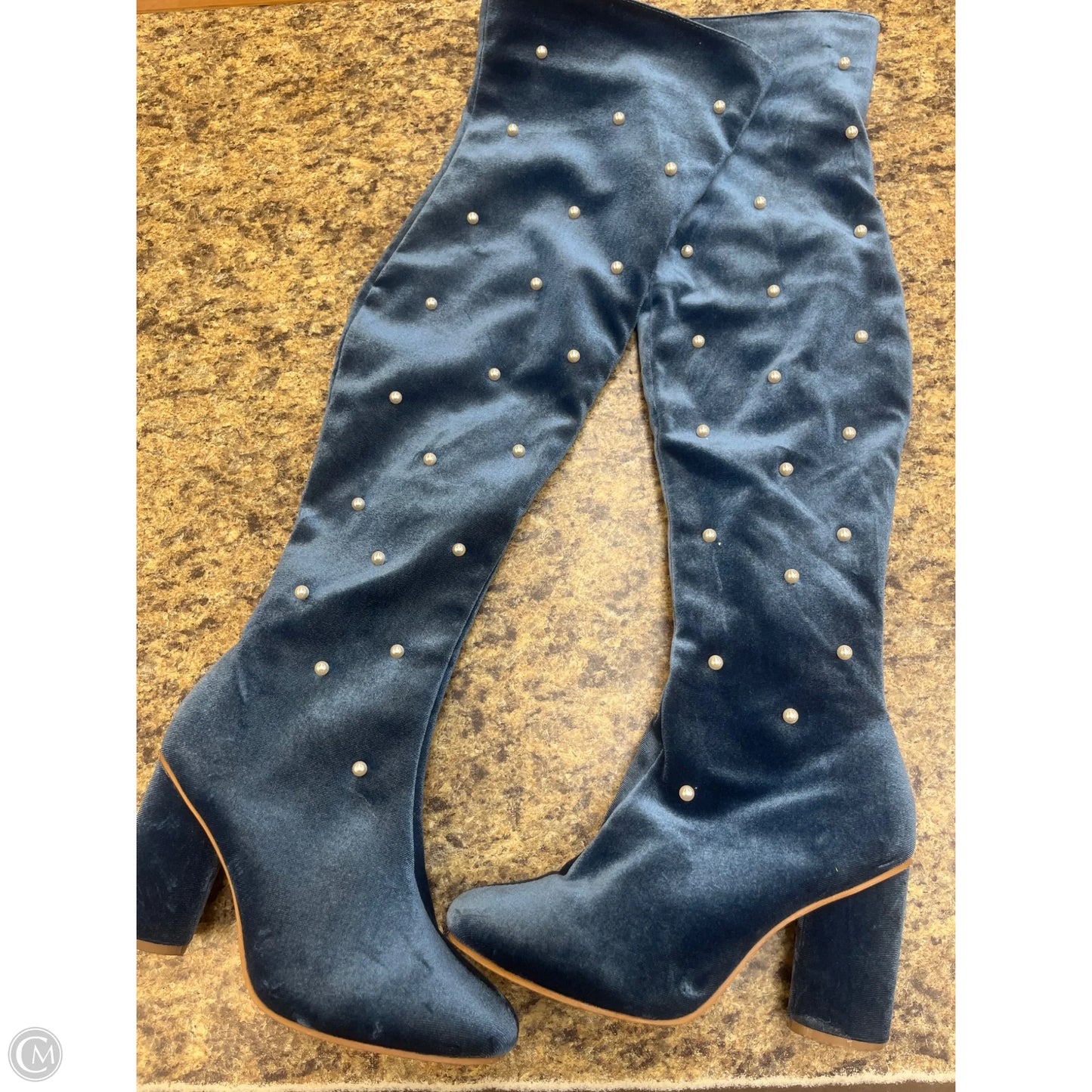 Boots Knee Heels By Yoki In Blue, Size: 8