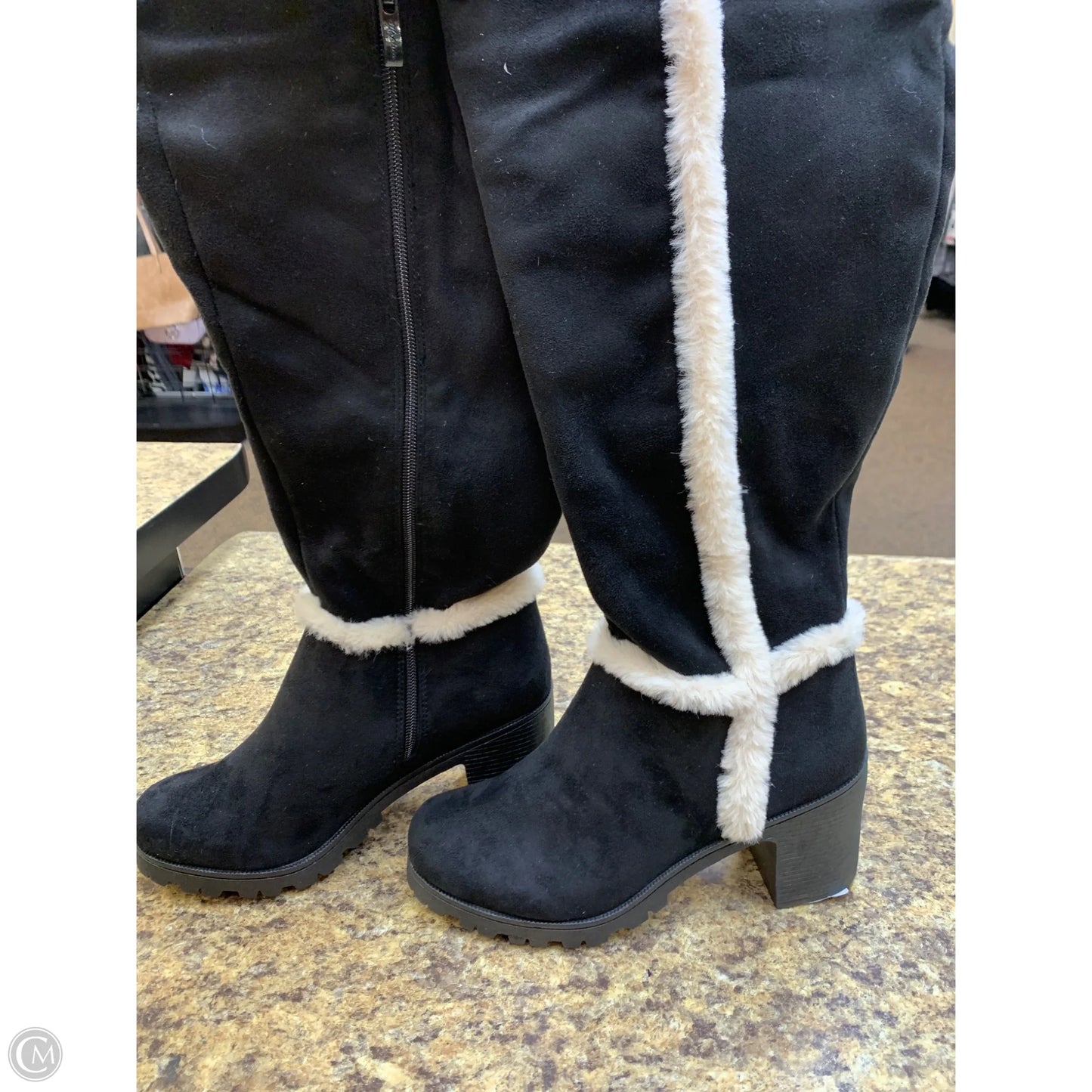 Boots Mid-calf Heels By Cmf In Black & Cream, Size: 9