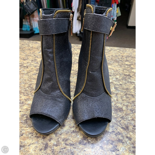 Shoes Heels Stiletto By Bebe In Black & Gold, Size: 10